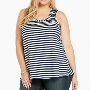 TORRID Navy Blue& White Striped Top Sheer Back